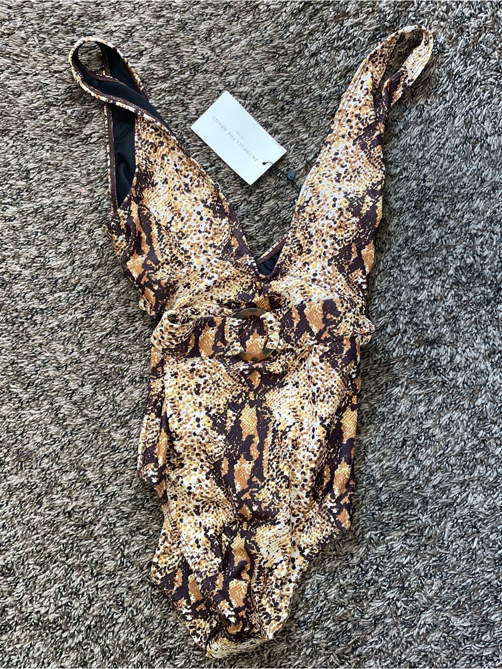 Faithfull The Brand V-Neck Snake Animal Print Dawn One-Piece Swimsuit NWT - Picture 4 of 5